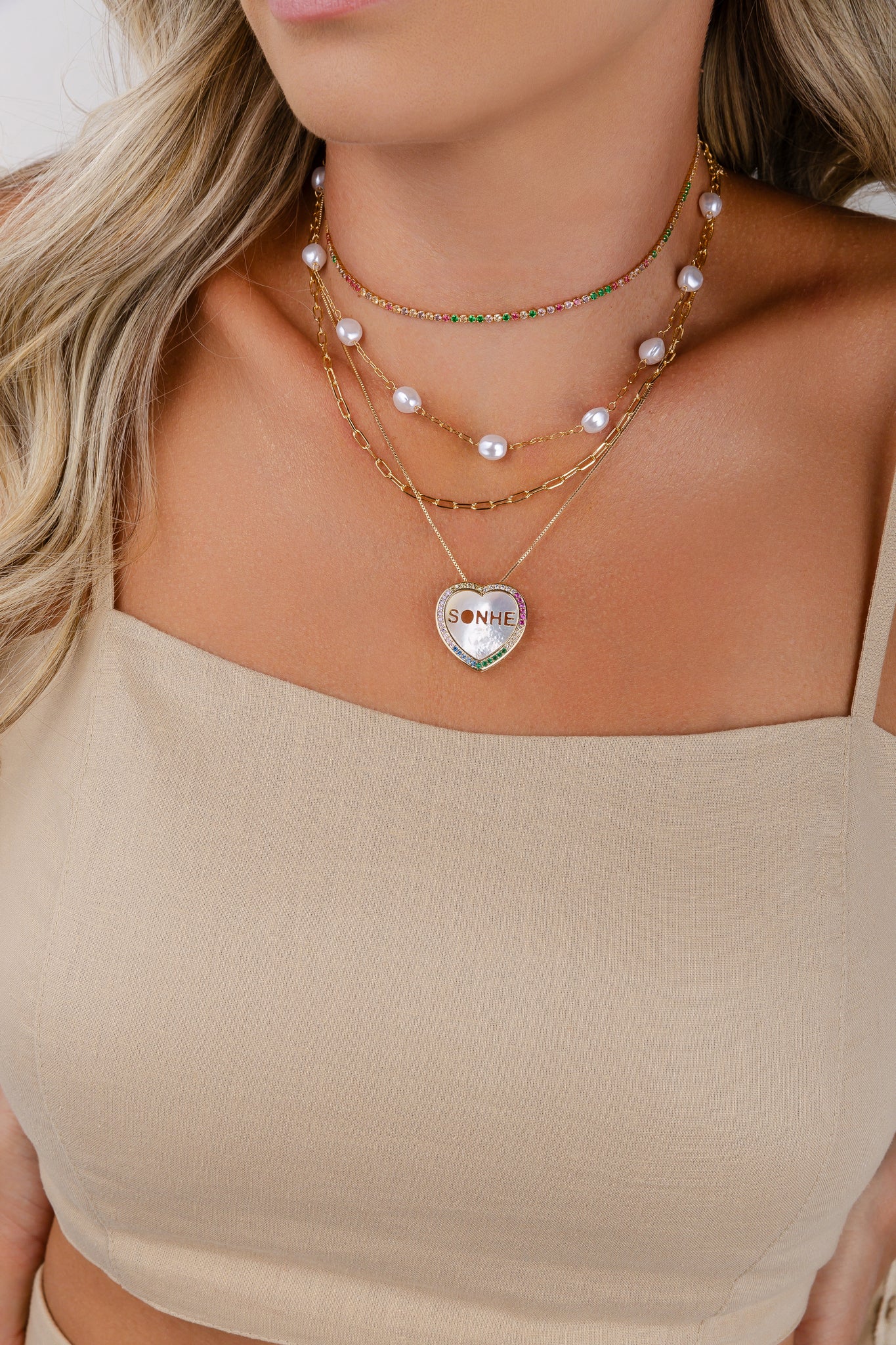 Colar Chocker Zircônia Multicolor 33cm +7cm