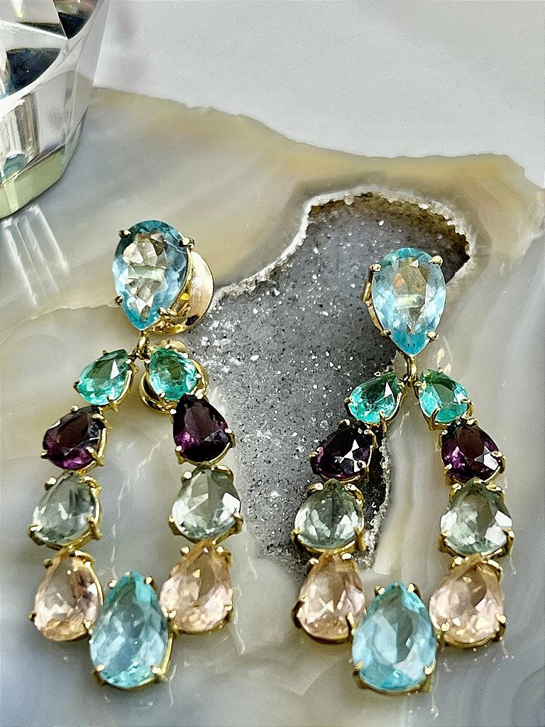 Brinco Festa Gota Zircônias Coloridas