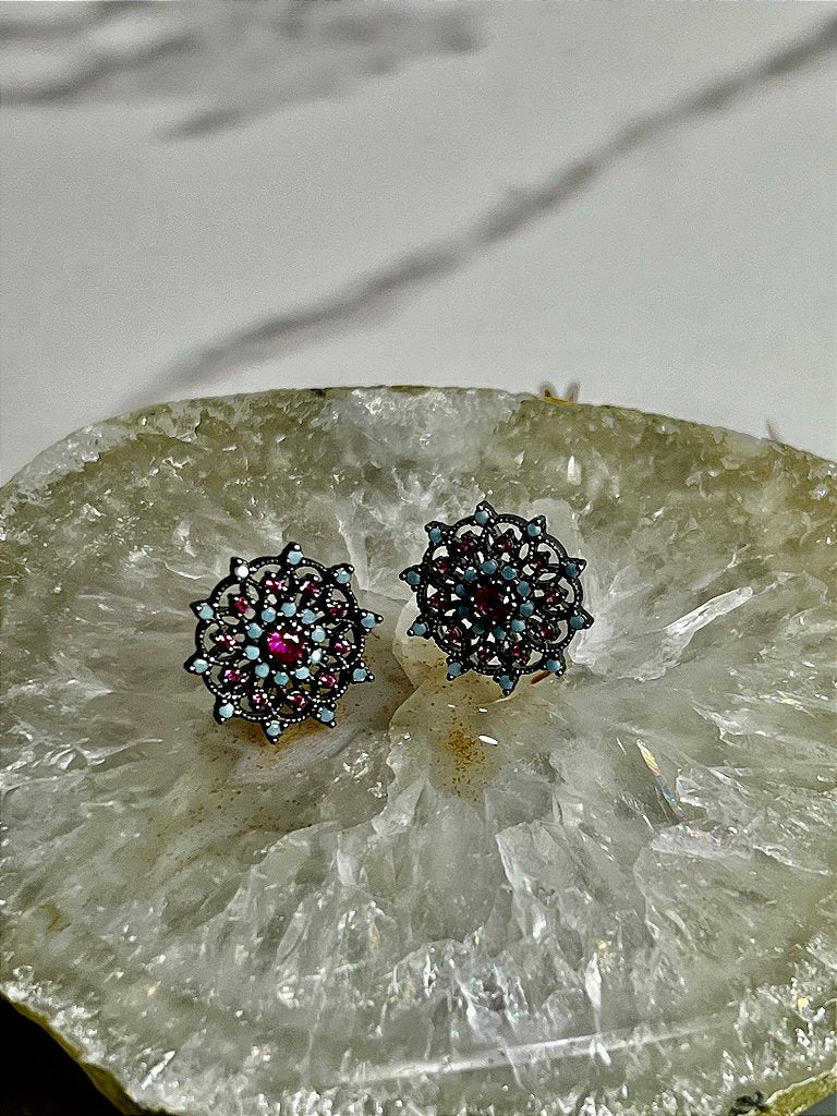 Brinco Pizza Zircônia Azul Pink