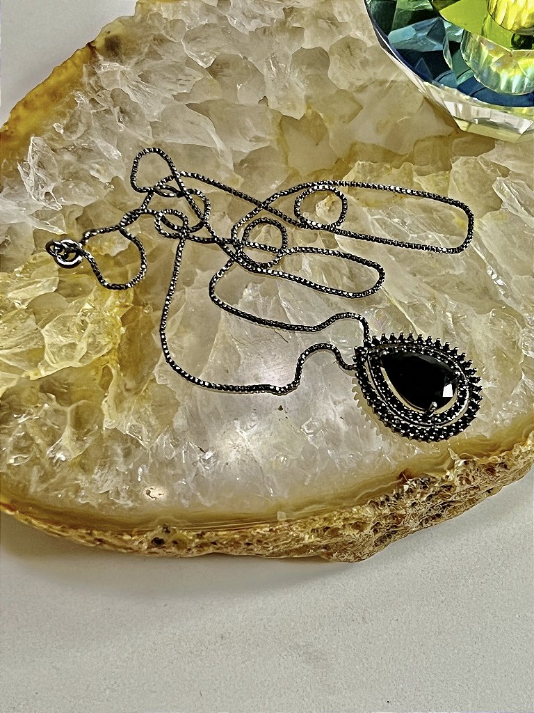 Colar Corrente Gota Preto Cristal