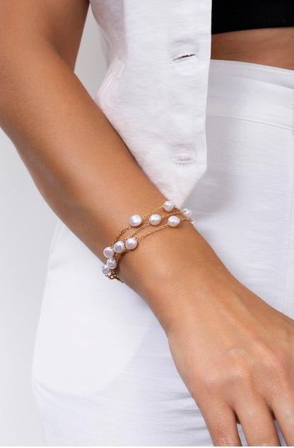 Pulseira Pérola 3 Fios Banho Ouro 18k