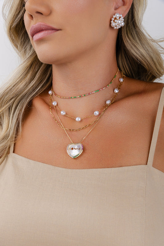 Colar Chocker Zircônia Multicolor 33cm +7cm