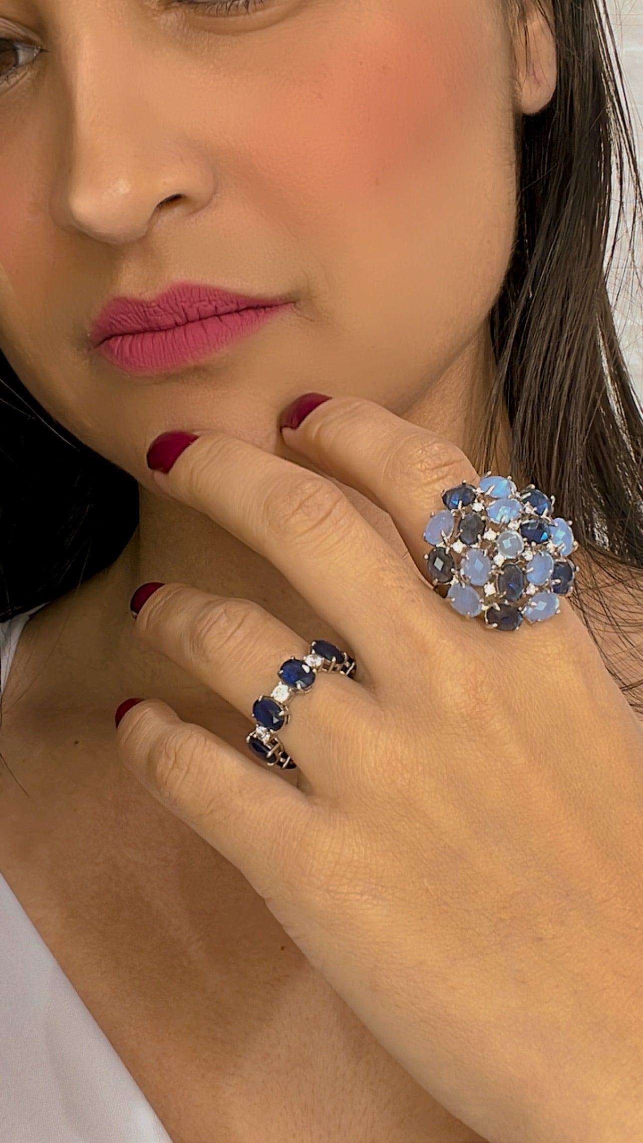 Anel Aliança Zircônia Azul e Branca