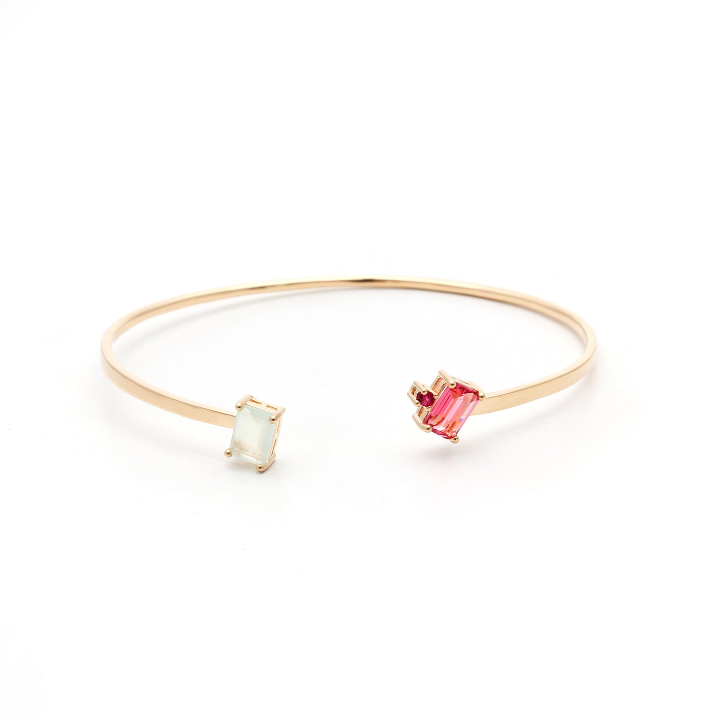 Pulseira Bracelete Quadrado Cristal Turmalina Rosa Banho de Ouro 18K