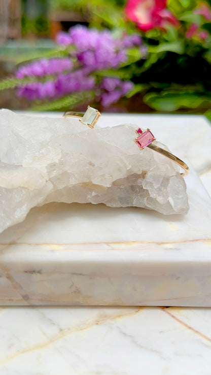 Pulseira Bracelete Quadrado Cristal Turmalina Rosa Banho de Ouro 18K