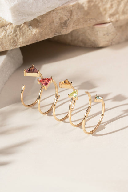 Kit de Anéis Triângulos Cristal Ametista 5 Unidades Banho de Ouro 18K