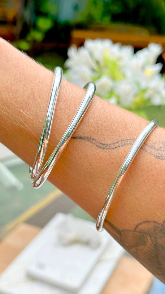 Pulseira Bracelete Liso Aro Fino Banho Prata