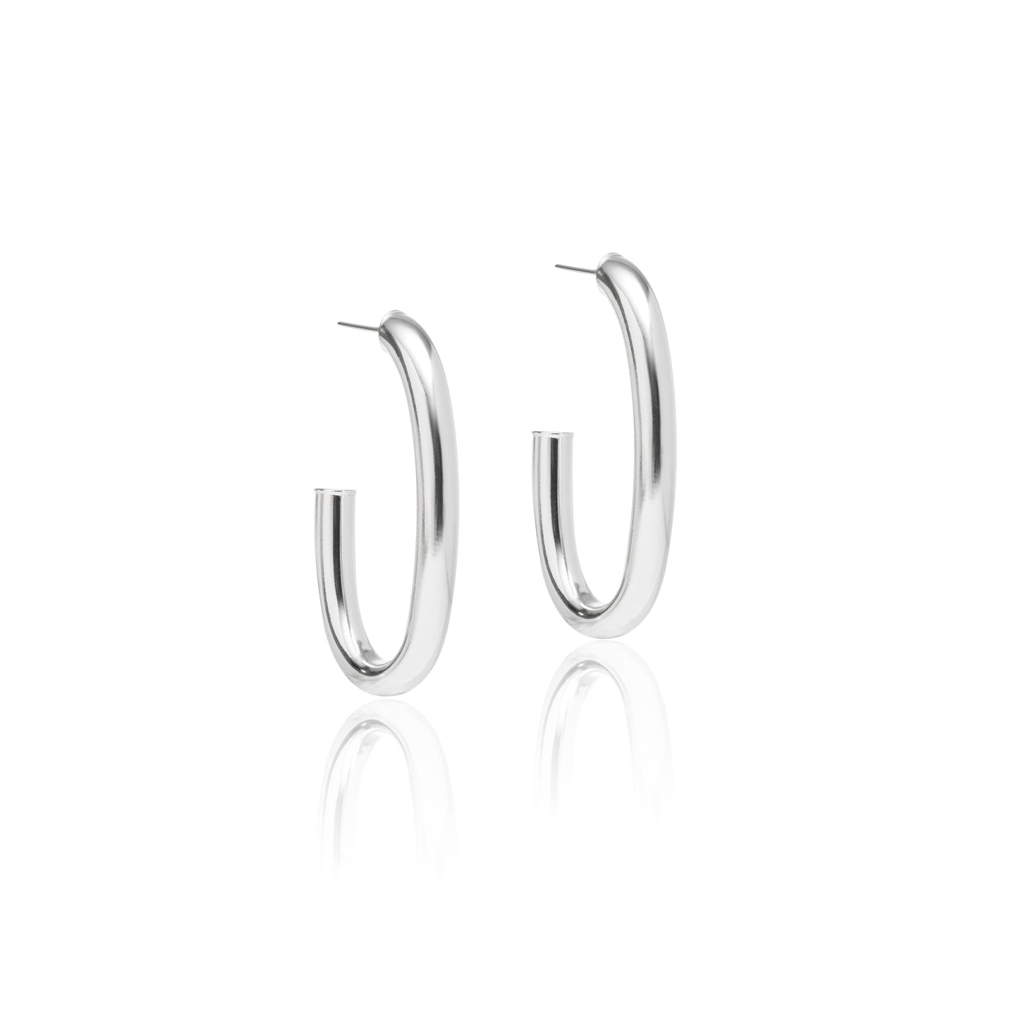 Brinco Argola Lisa Tubo Oval 6mm Banho de Prata