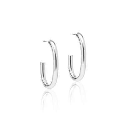 Brinco Argola Lisa Tubo Oval 6mm Banho de Prata