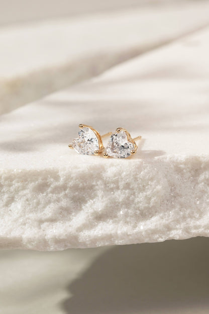 Kit de brincos Cristal Safira Zirconia Branca Coração Banho de Ouro 18K