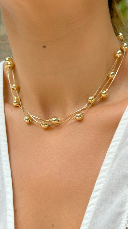 Colar Liso Esferas 124cm Banho de Ouro 18K