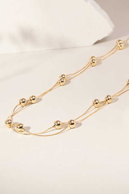 Colar Liso Esferas 124cm Banho de Ouro 18K