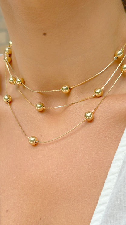 Colar Liso Esferas 124cm Banho de Ouro 18K