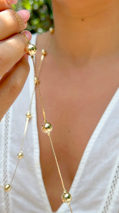 Colar Liso Esferas 124cm Banho de Ouro 18K