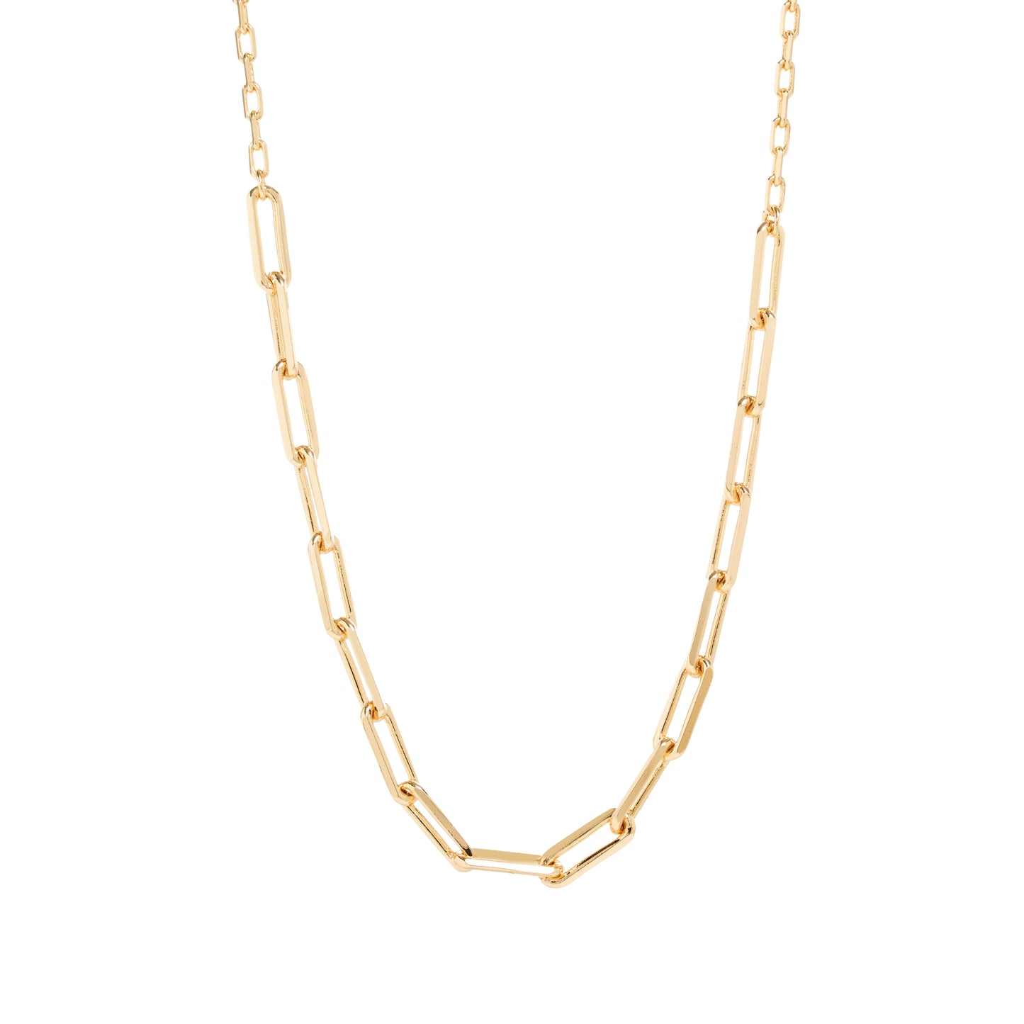 Colar Liso Elos Retangulares 40cm Banho de Ouro 18K