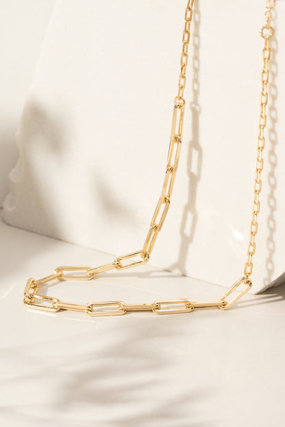 Colar Liso Elos Retangulares 40cm Banho de Ouro 18K