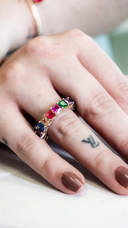 Anel Topázio Fumê Cristal Rubi Banho Ouro 18k