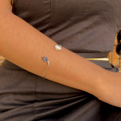 Pulseira Bracelete Cristal Paraíba London Blue Madrepérola