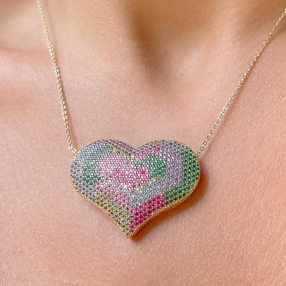 Colar Coração Zircônia Colorida