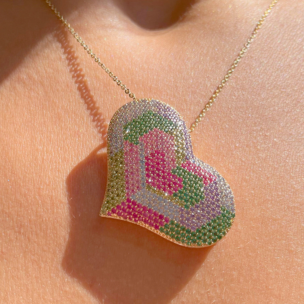 Colar Coração Zircônia Colorida