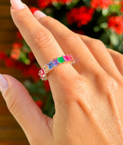 Anel Topázio Fumê Cristal Rubi Banho Ouro 18k