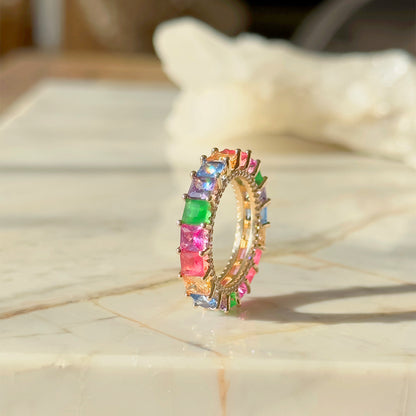 Anel Topázio Fumê Cristal Rubi Banho Ouro 18k