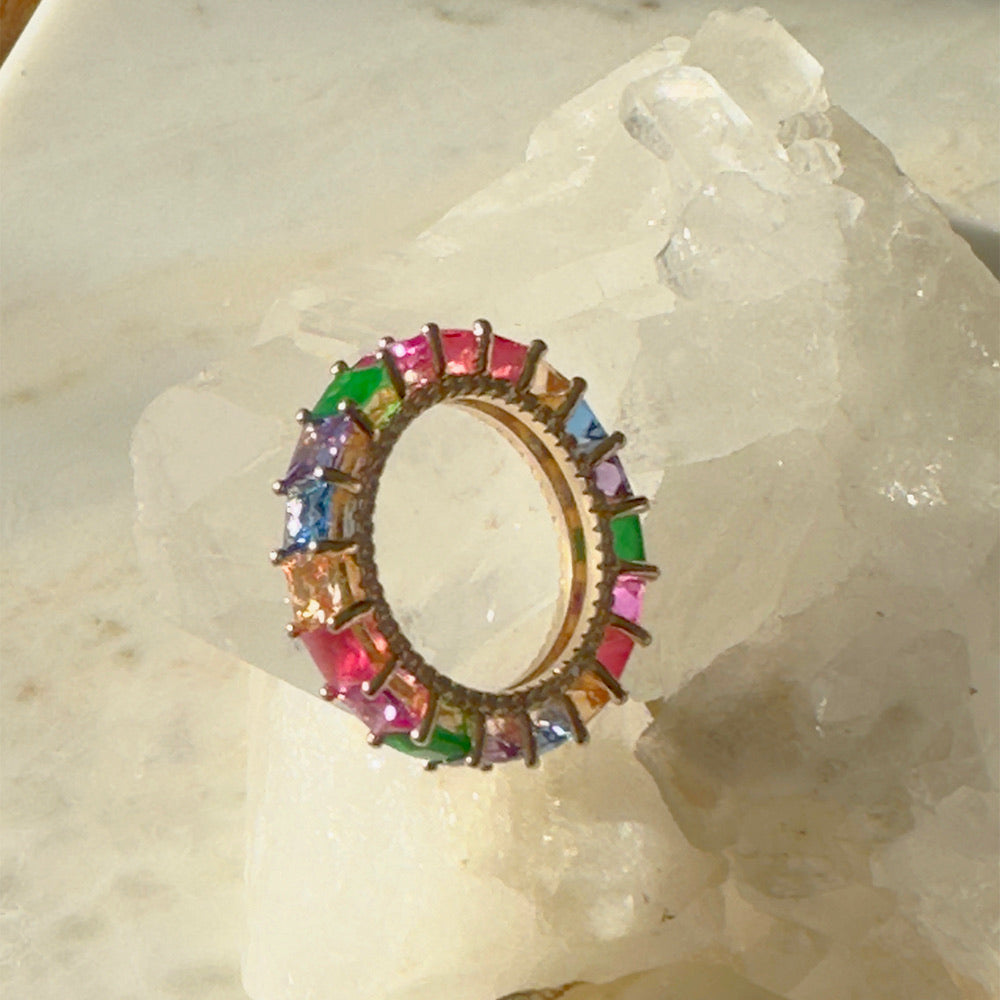 Anel Topázio Fumê Cristal Rubi Banho Ouro 18k