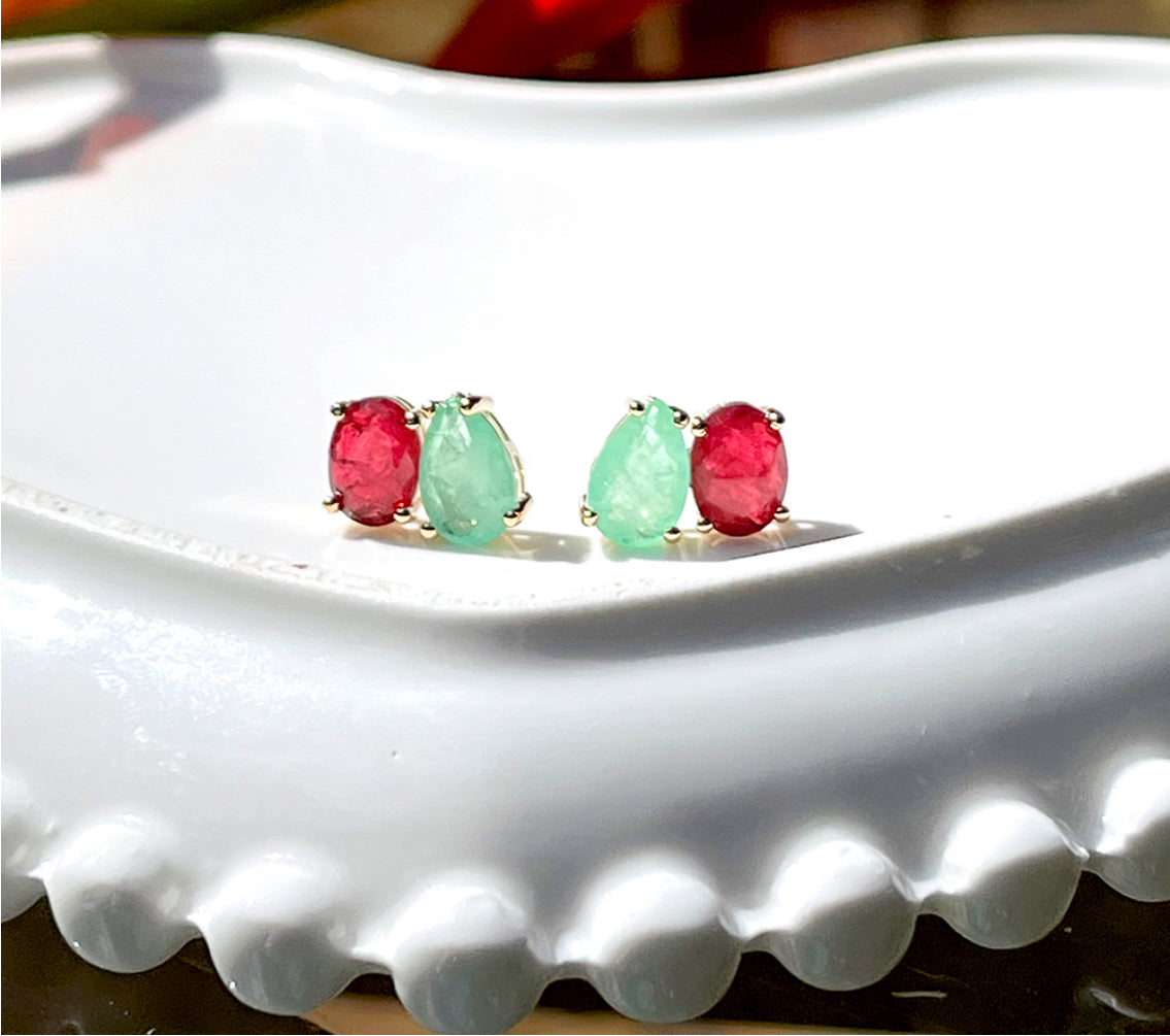 Brinco Fusion Esmeralda Colombiana Fusion Rubi Oval e Gota