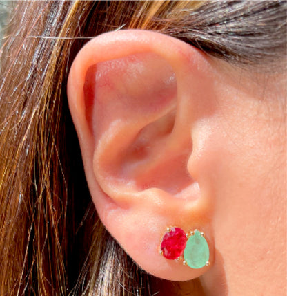 Brinco Fusion Esmeralda Colombiana Fusion Rubi Oval e Gota