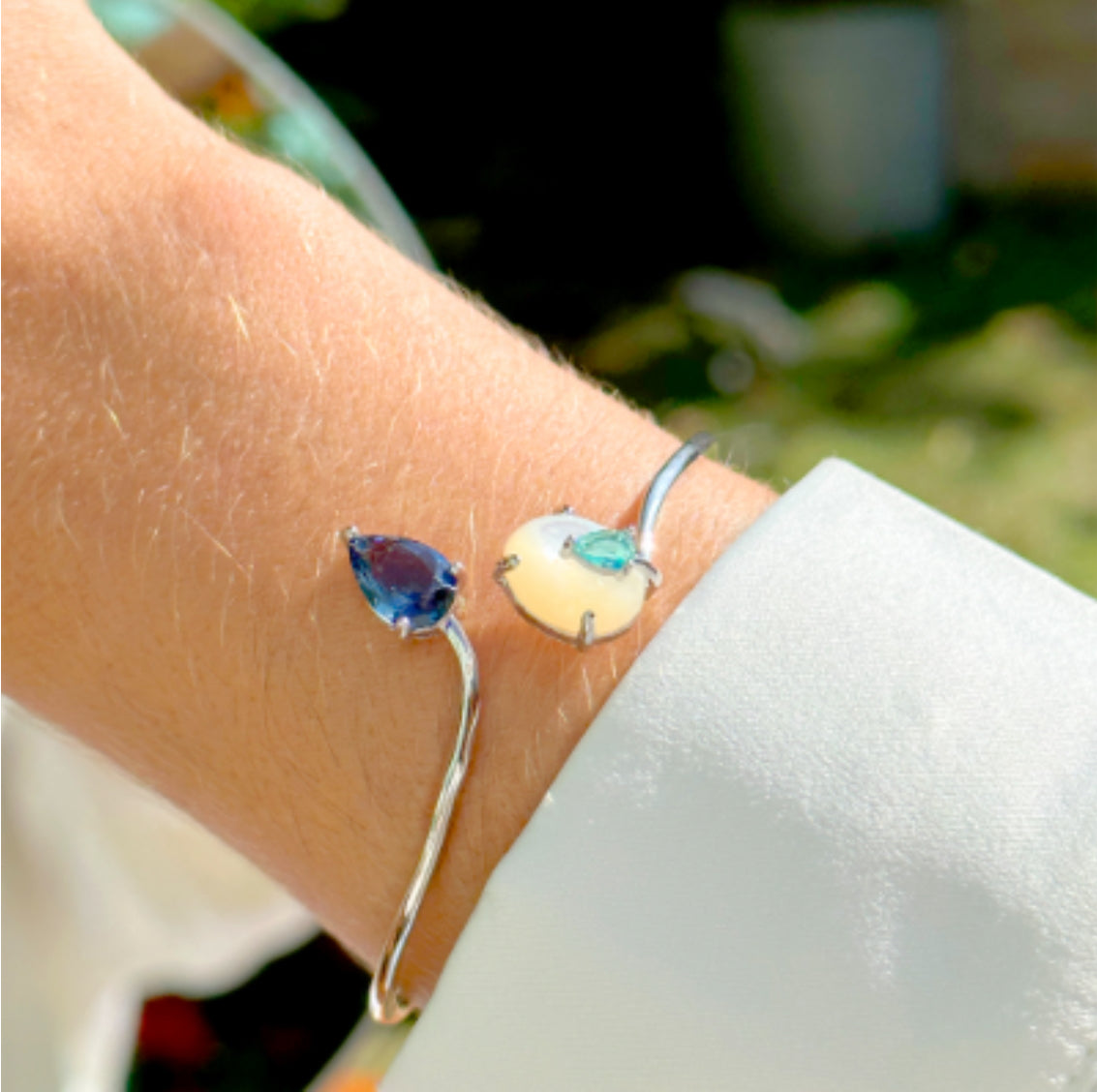 Pulseira Bracelete Cristal Paraíba London Blue Madrepérola