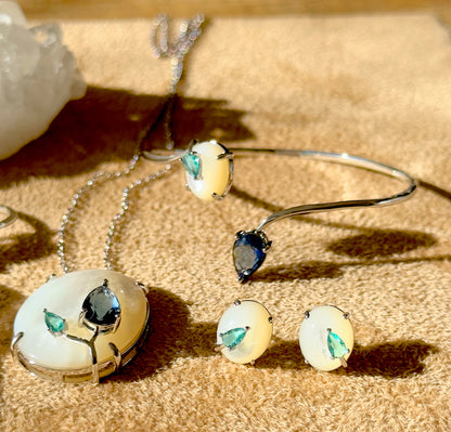 Pulseira Bracelete Cristal Paraíba London Blue Madrepérola