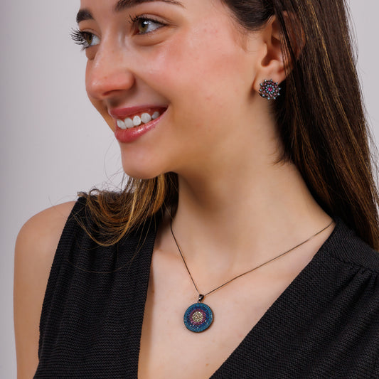 Brinco Pizza Zircônia Azul Pink