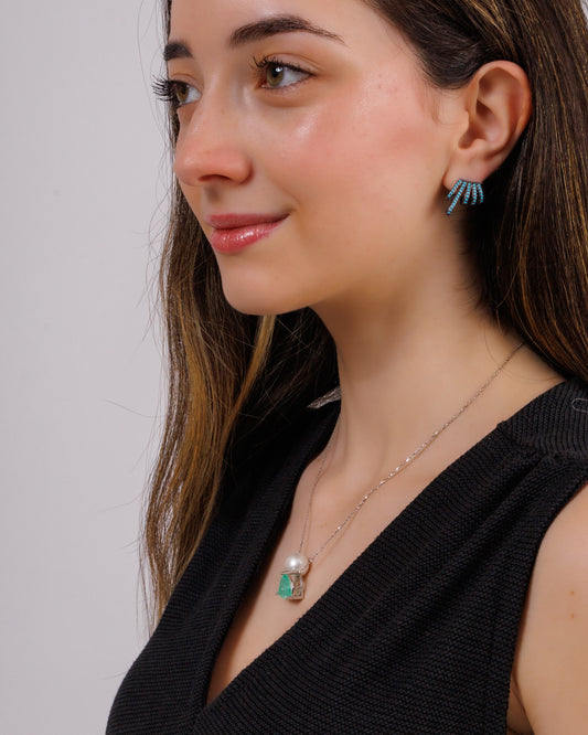 Brinco Earcuff Cravejado Mini Zircônia Azul