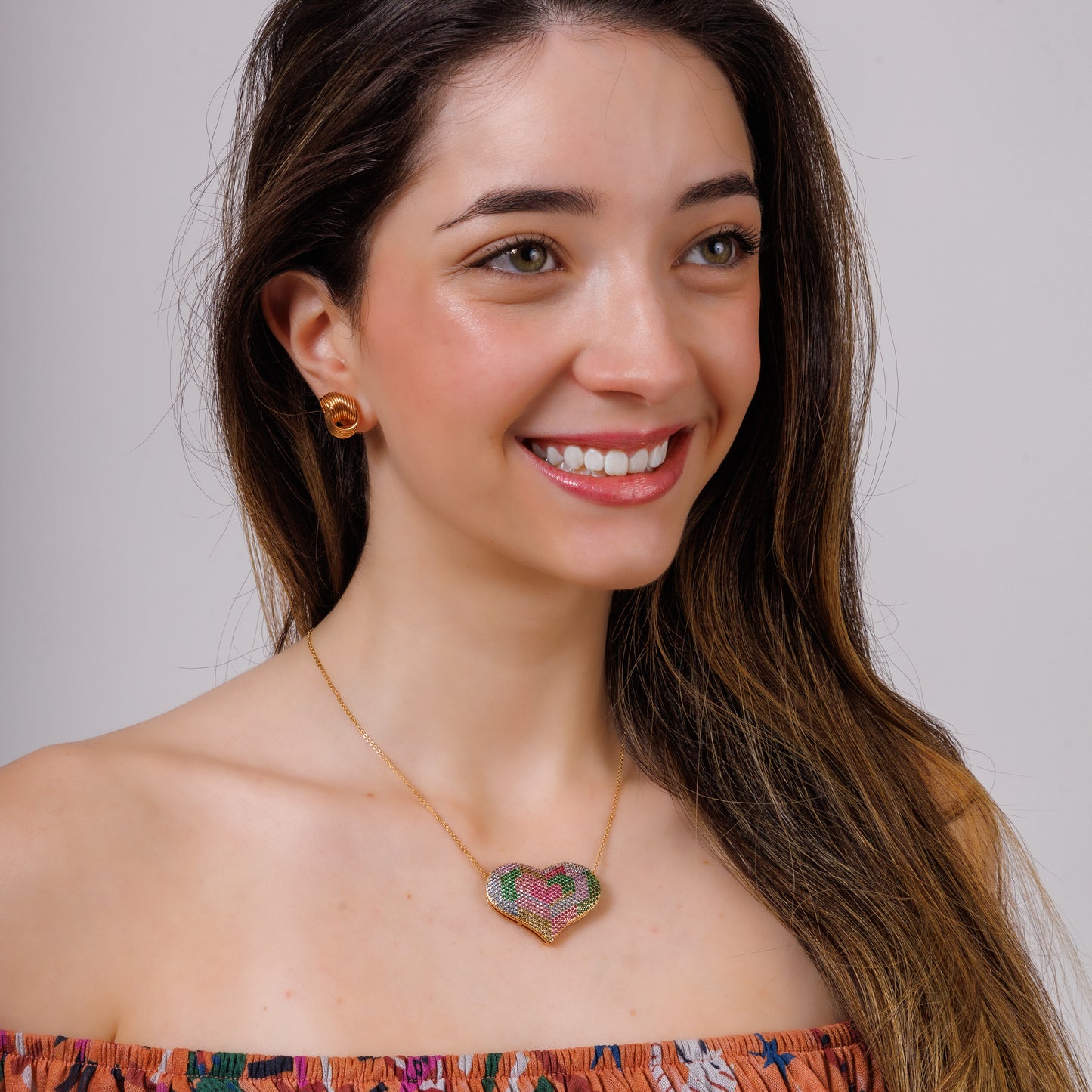 Colar Coração Zircônia Colorida