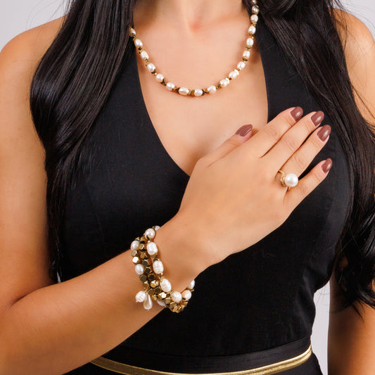 Kit Pulseira Pérolas Com 3 Pecas