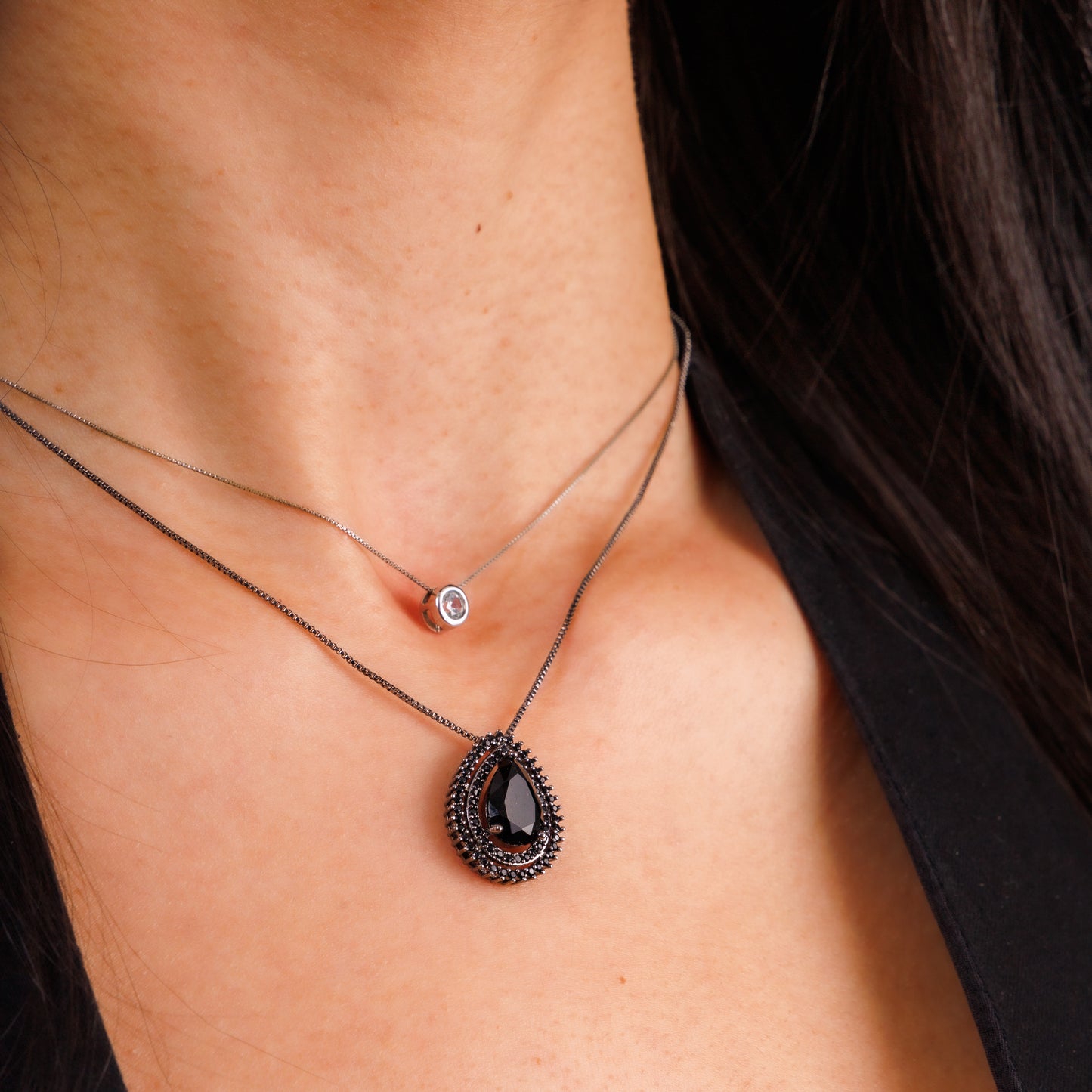 Colar Corrente Gota Preto Cristal