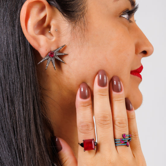 Anel Zircônia Rubi e Preta