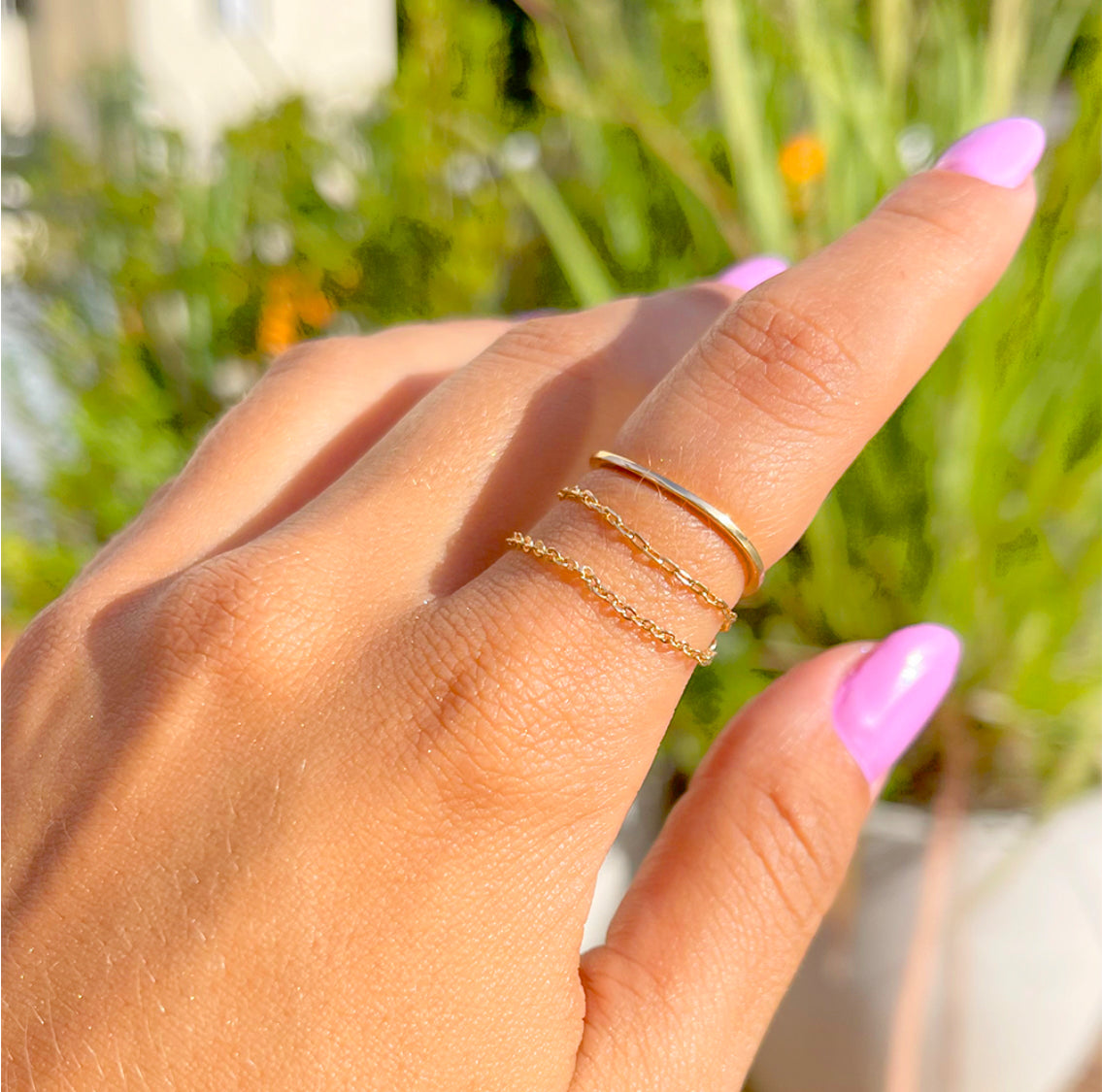 Anel Liso Corrente Banho de Ouro 18K