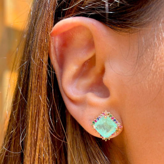 Brinco Solitário Turmalina Fusion