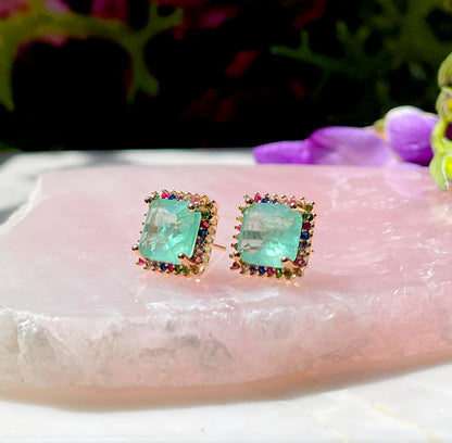 Brinco Solitário Turmalina Fusion