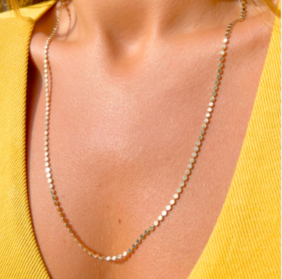 Colar Liso Chapinha Longo Banho de Ouro 18K