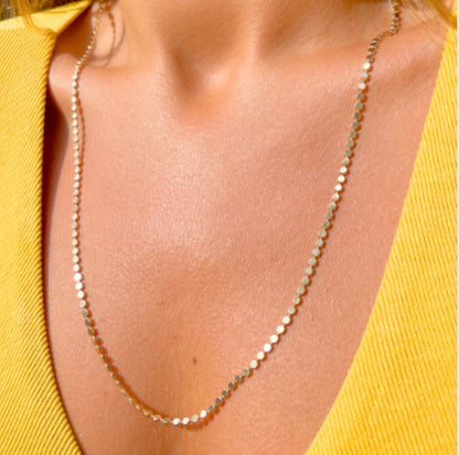 Colar Liso Chapinha Longo Banho de Ouro 18K