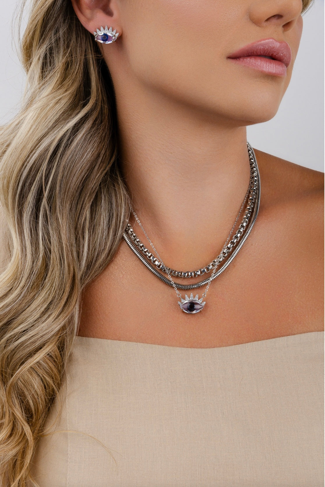 Conjunto Colar e Brinco Olho Grego