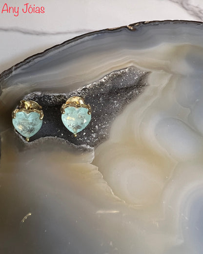 Brinco Fusion Turmalina Light Azul Coração