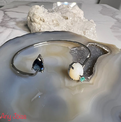 Pulseira Bracelete Cristal Paraíba London Blue Madrepérola