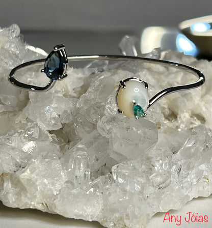 Pulseira Bracelete Cristal Paraíba London Blue Madrepérola