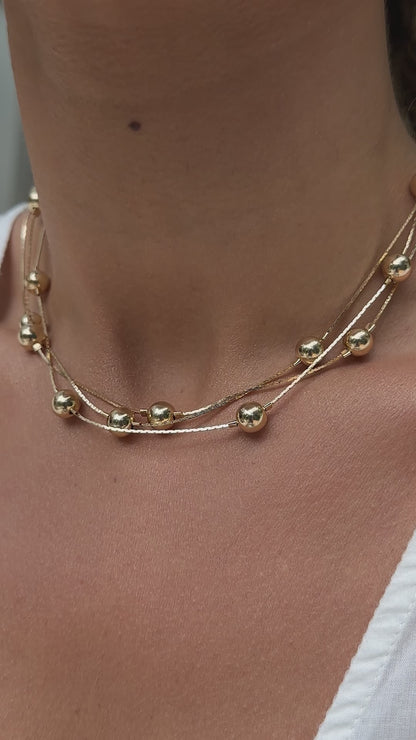 Colar Liso Esferas 124cm Banho de Ouro 18K