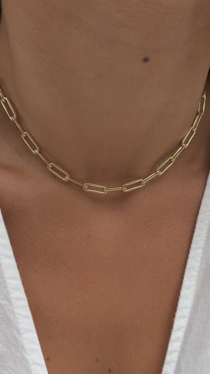 Colar Liso Elos Retangulares 40cm Banho de Ouro 18K