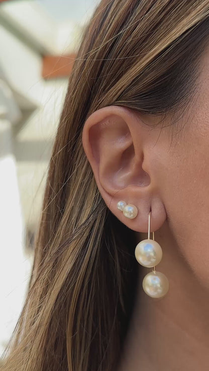Brinco Ear Jacket Pérola Coreana Tarraxa de Rosquear Banho de Ouro 18K