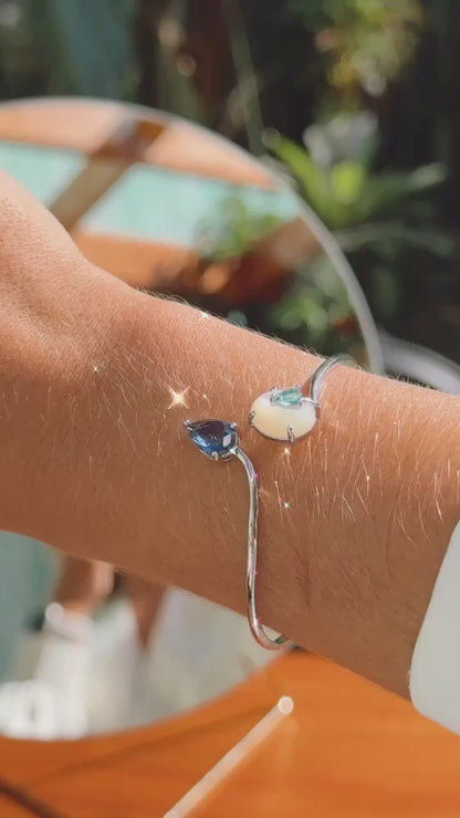 Pulseira Bracelete Cristal Paraíba London Blue Madrepérola